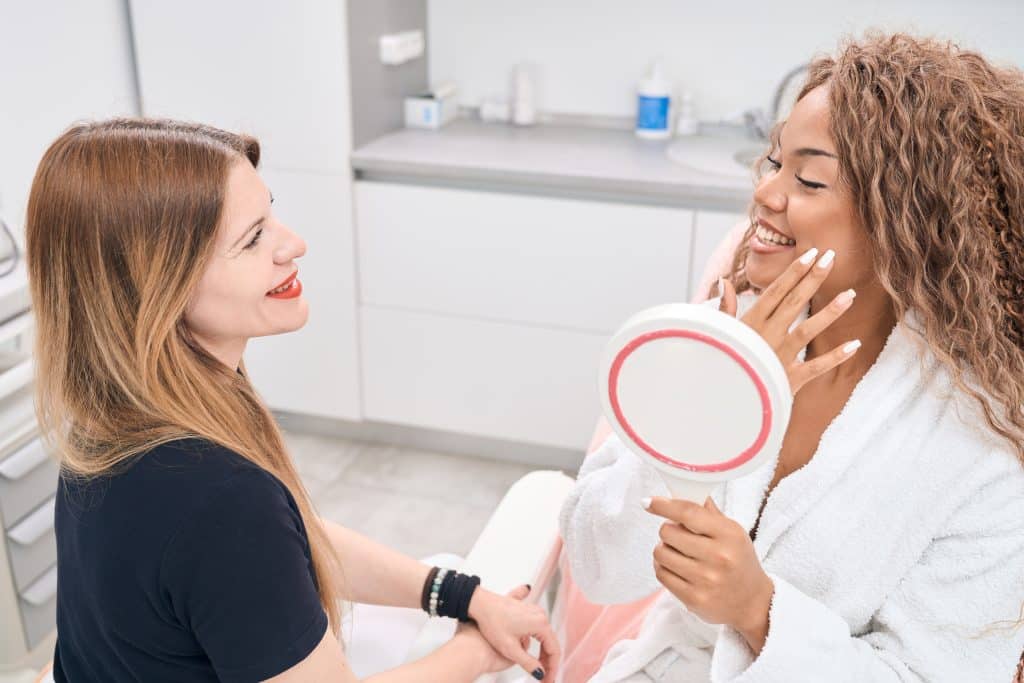 Nasolabial fold filler treatment being performed step by step at an Oakville clinic