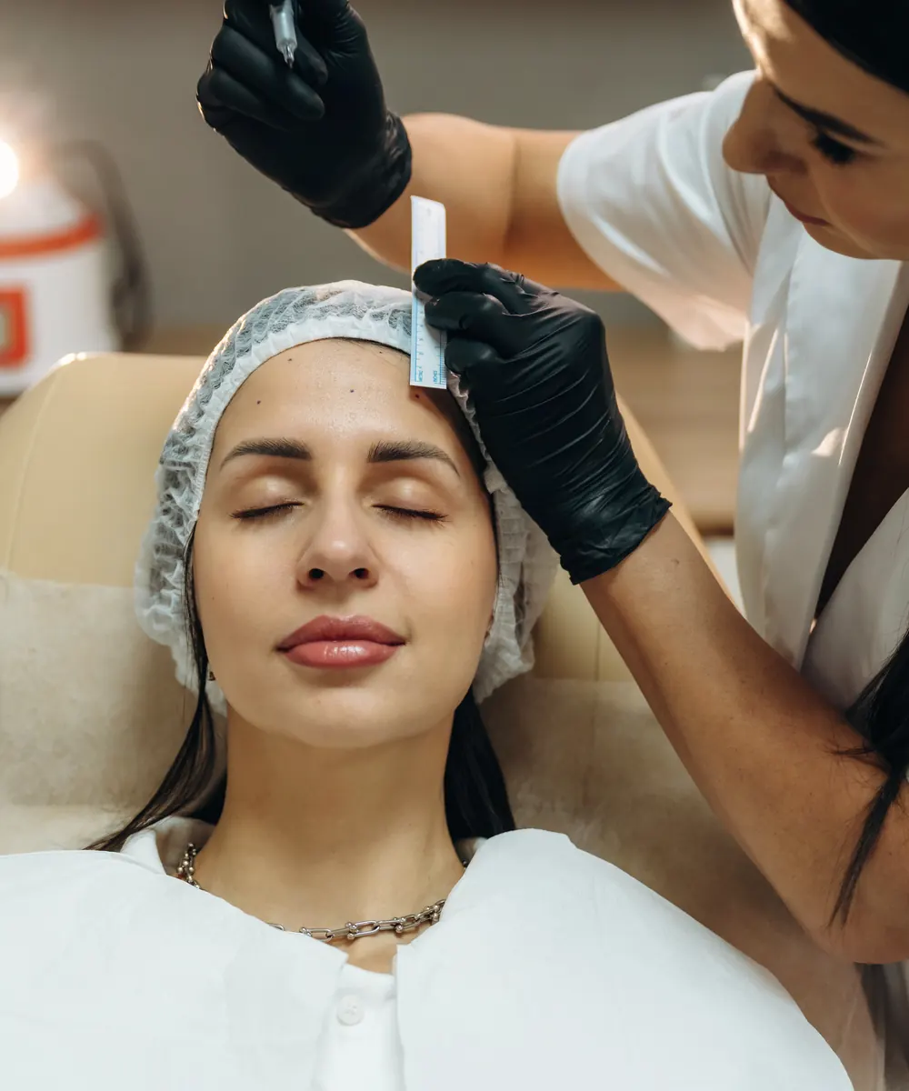 Practitioner preparing the forehead treatment area at an Oakville clinic