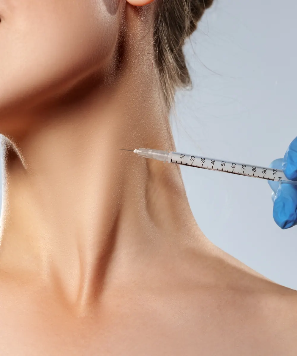 Botox being injected into the neck along the platysma for a Nefertiti lift in Oakville